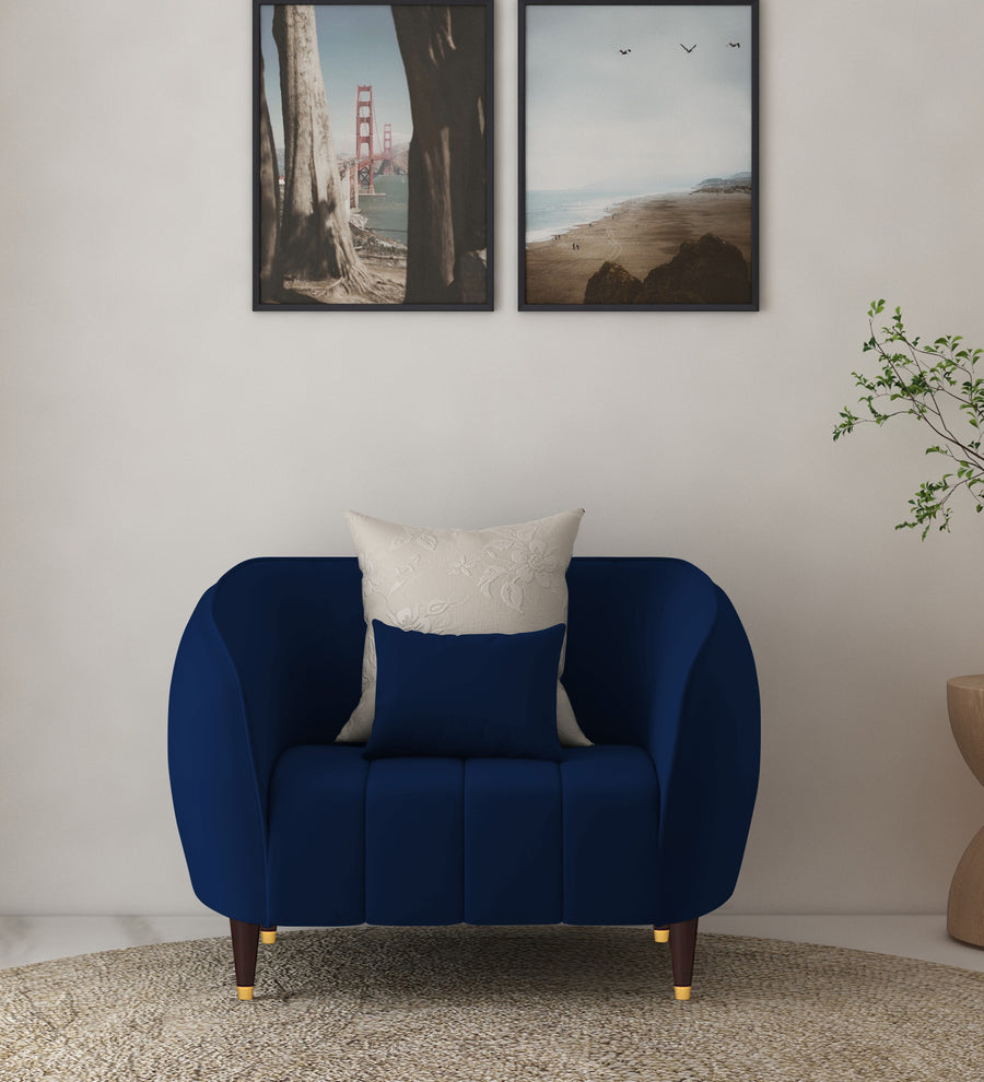 Hairo  1 Seater Velvet Sofa - Imperial Blue by Febonic Living