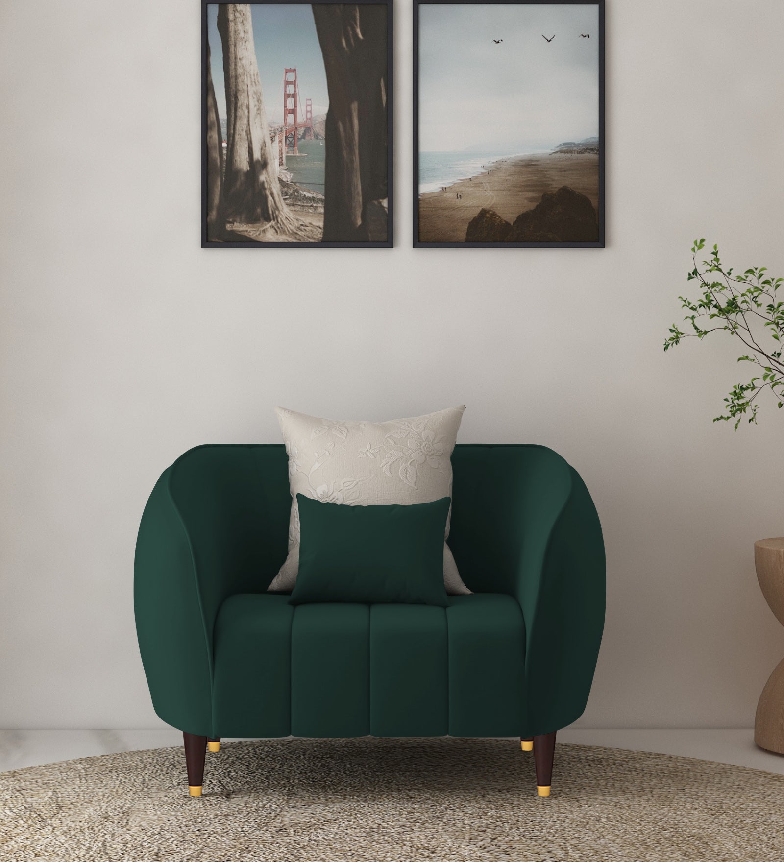 Hairo Velvet 1 Seater Sofa In  Forest Green Colour - Febonic Living