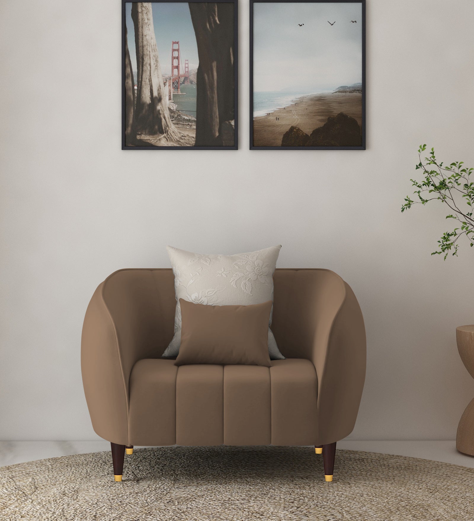Hairo Velvet 1 Seater Sofa In  Mocha Mouse Colour - Febonic Living