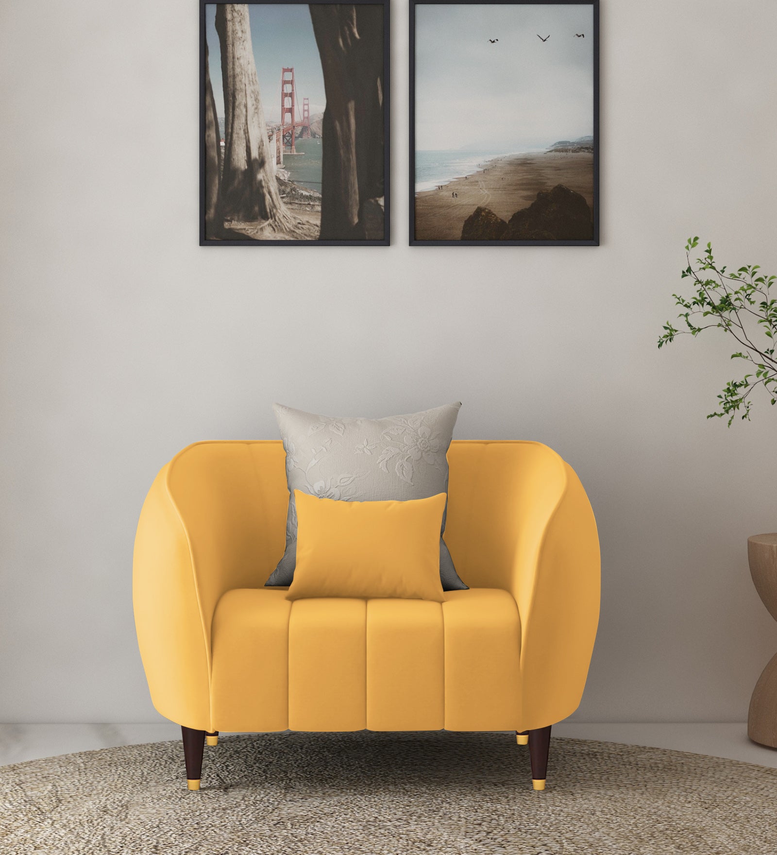 Hairo Velvet 1 Seater Sofa in Turmeric Yellow Colour