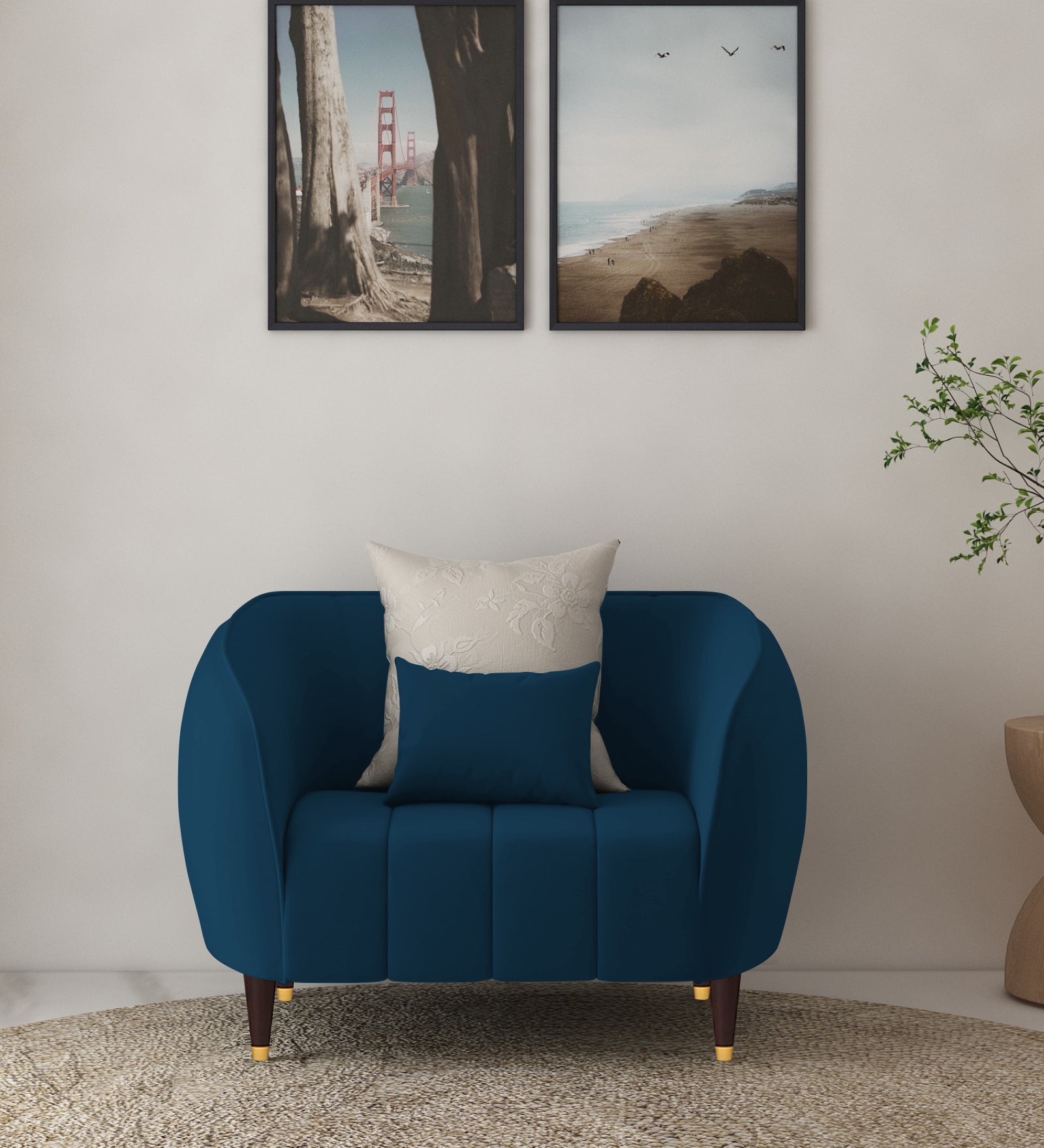 Hairo Velvet 1 Seater Sofa In  Azure Blue Colour - Febonic Living