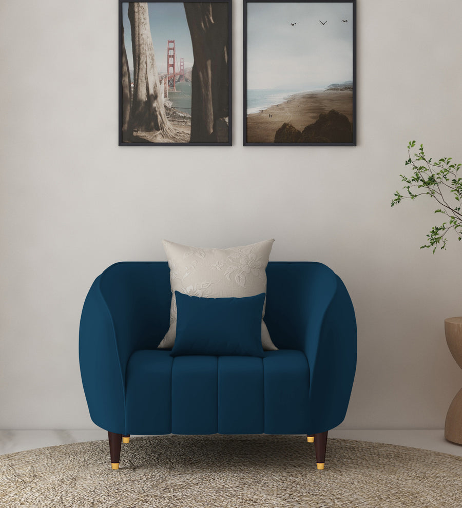 Hairo  1 Seater Velvet Sofa - Azure Blue by Febonic Living