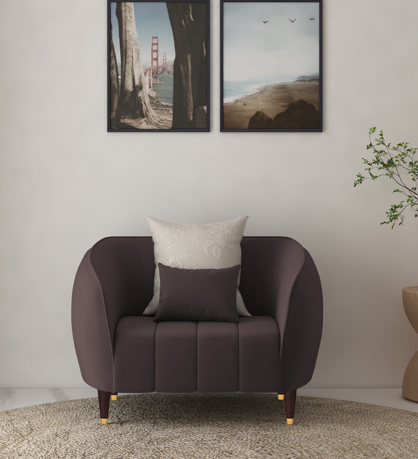 Hairo Velvet 1 Seater Sofa In  Mocha Brown Colour - Febonic Living