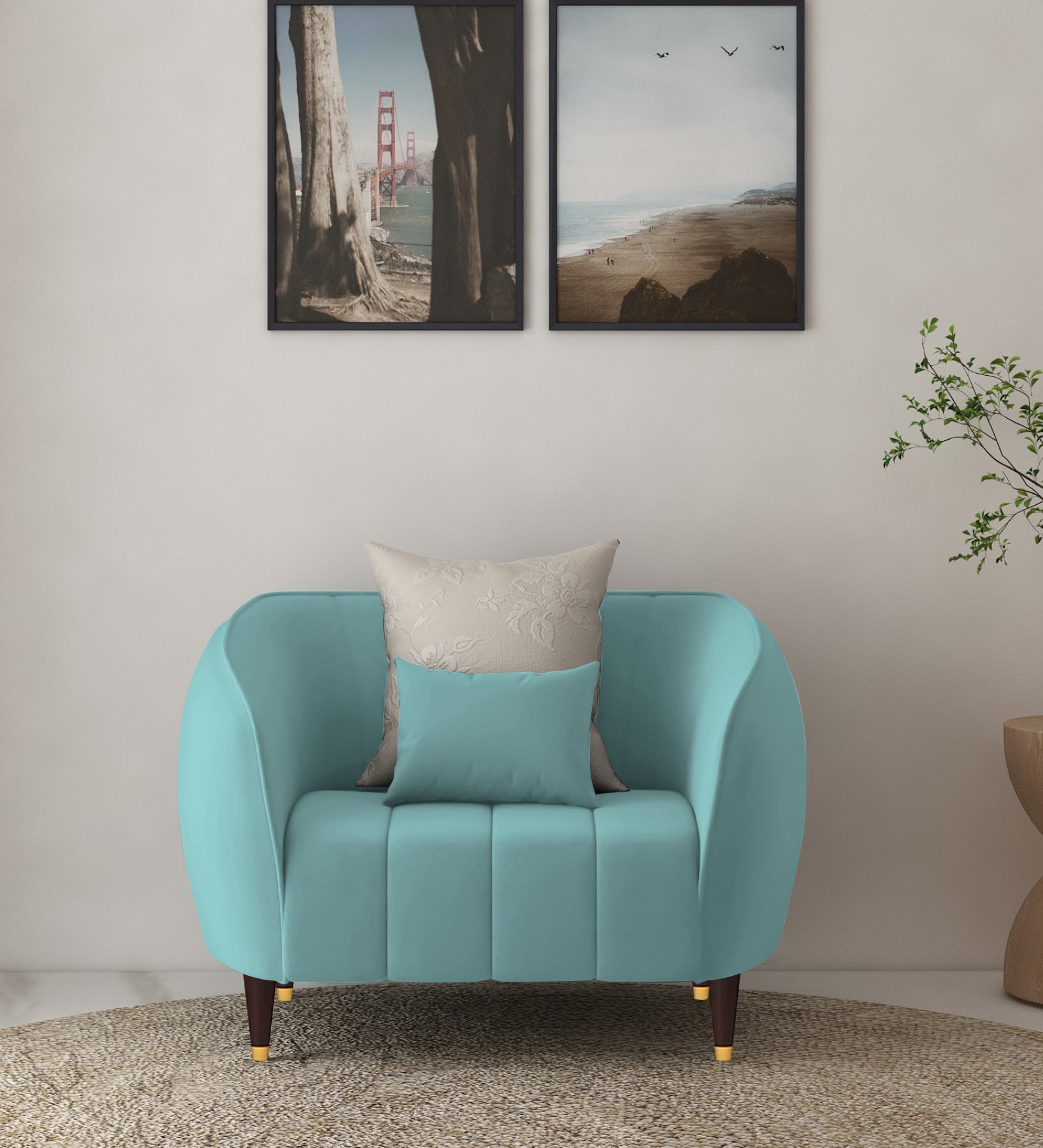 Hairo Velvet 1 Seater Sofa In  Barmunda Aqua Colour - Febonic Living