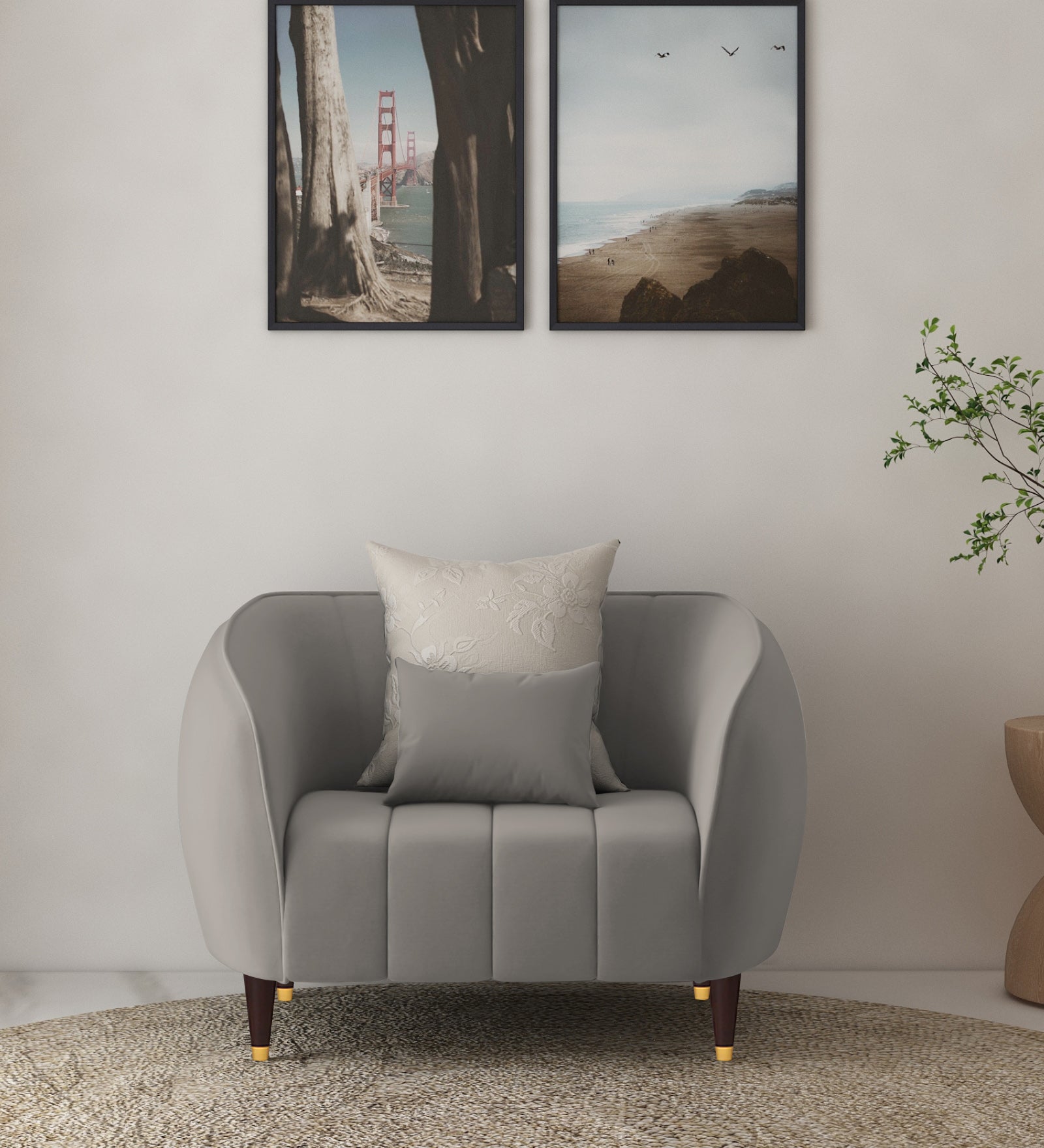 Hairo Velvet 1 Seater Sofa In  Echo Grey Colour - Febonic Living
