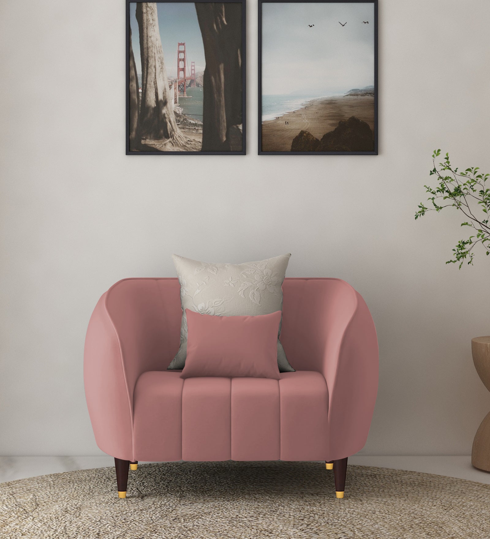 Hairo Velvet 1 Seater Sofa In  Blush Pink Colour - Febonic Living