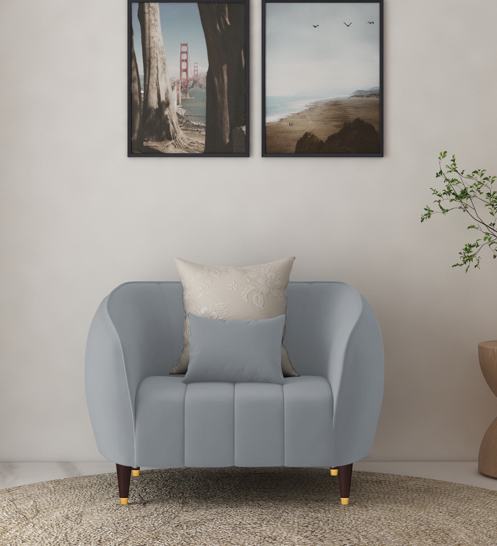 Hairo Velvet 1 Seater Sofa In  Concrete Grey Colour - Febonic Living