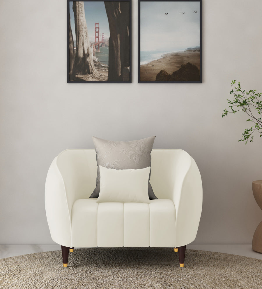 Hairo  1 Seater Velvet Sofa - Warm White by Febonic Living