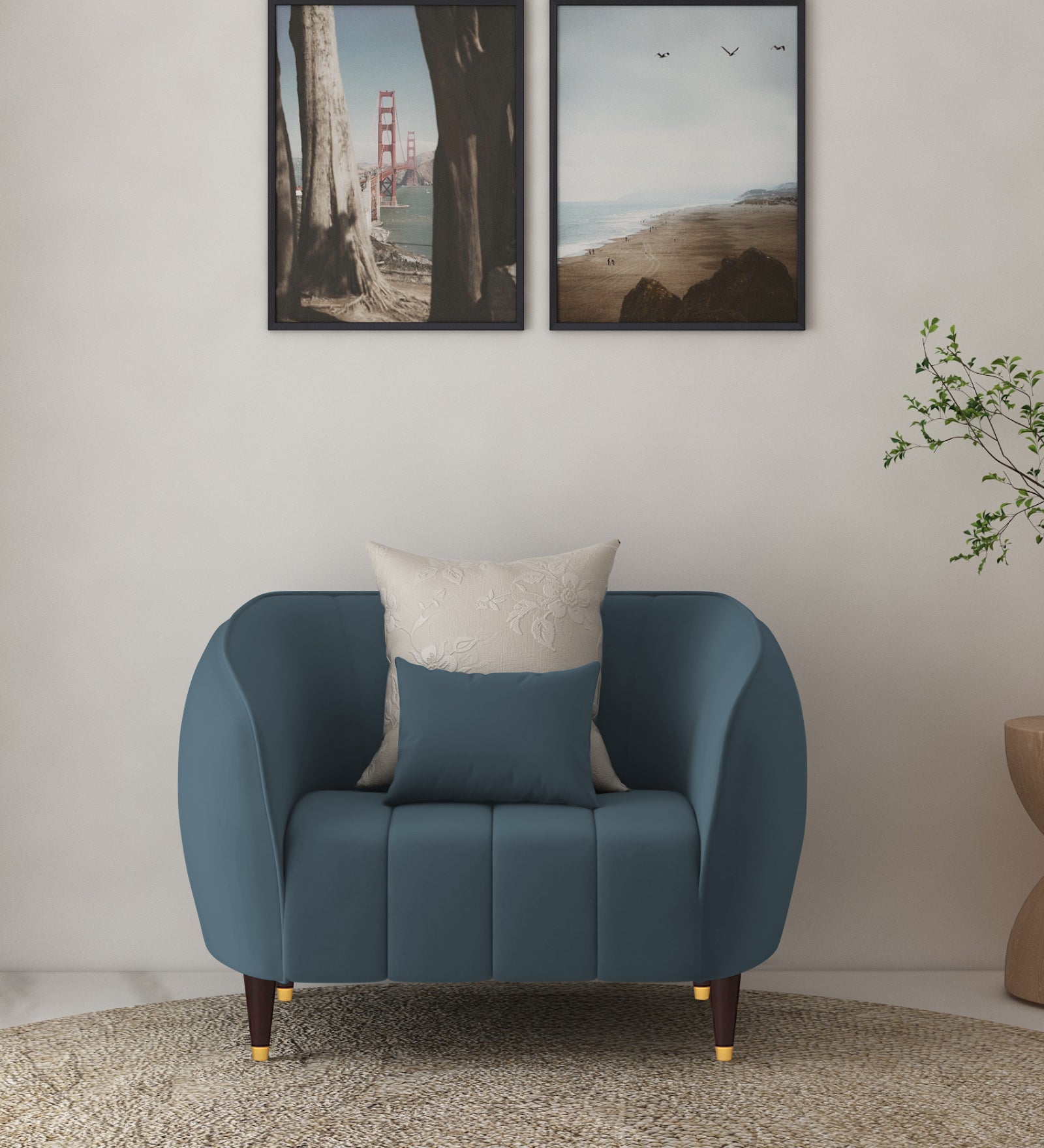Hairo Velvet 1 Seater Sofa In  Oxford Blue Colour - Febonic Living