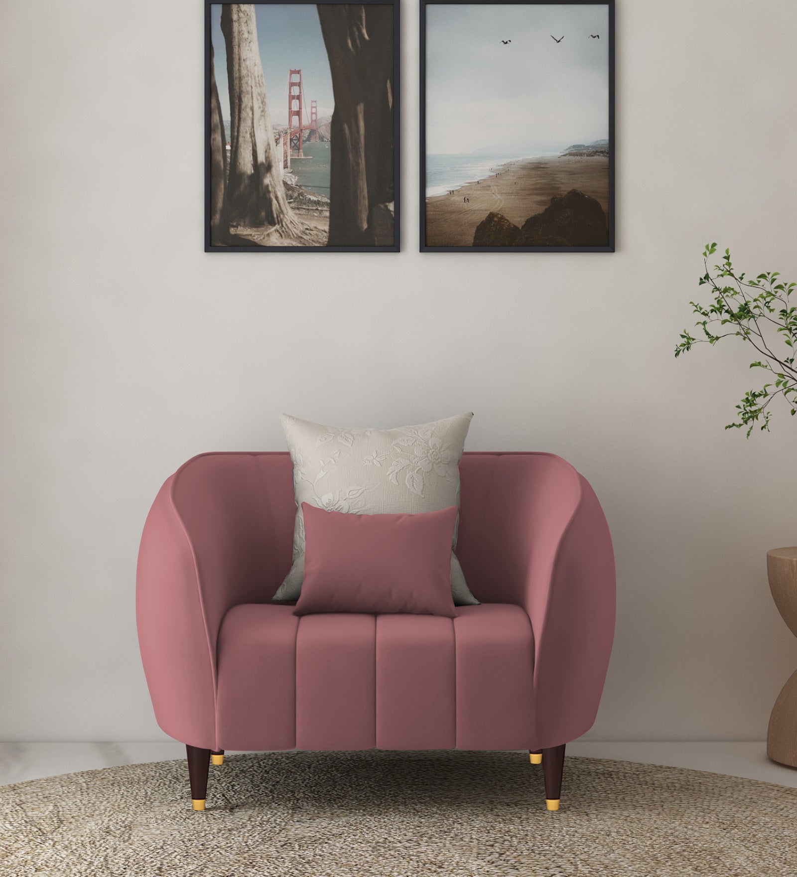 Hairo Velvet 1 Seater Sofa In  Rose Pink Colour - Febonic Living