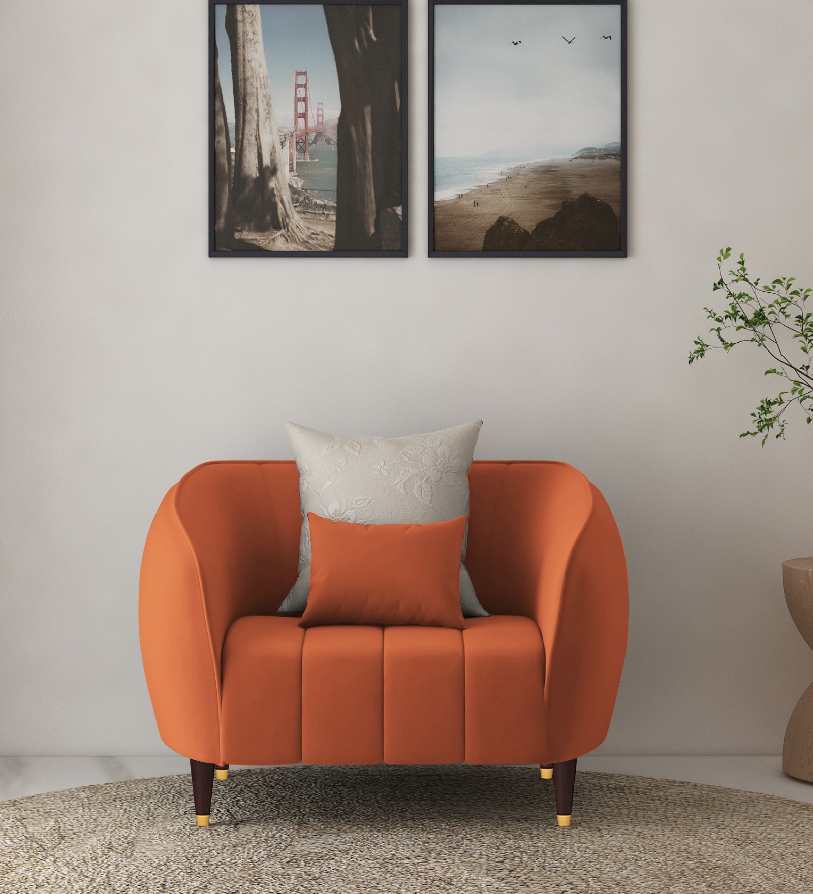 Hairo Velvet 1 Seater Sofa In  Yam Orange Colour - Febonic Living