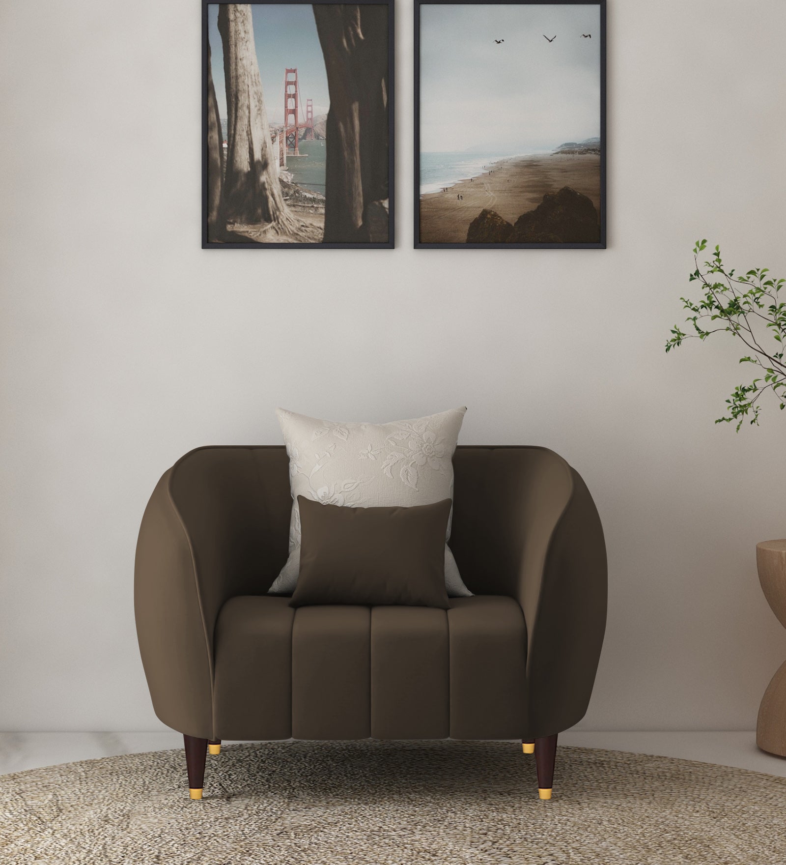 Hairo Velvet 1 Seater Sofa In  Shade Brown Colour - Febonic Living