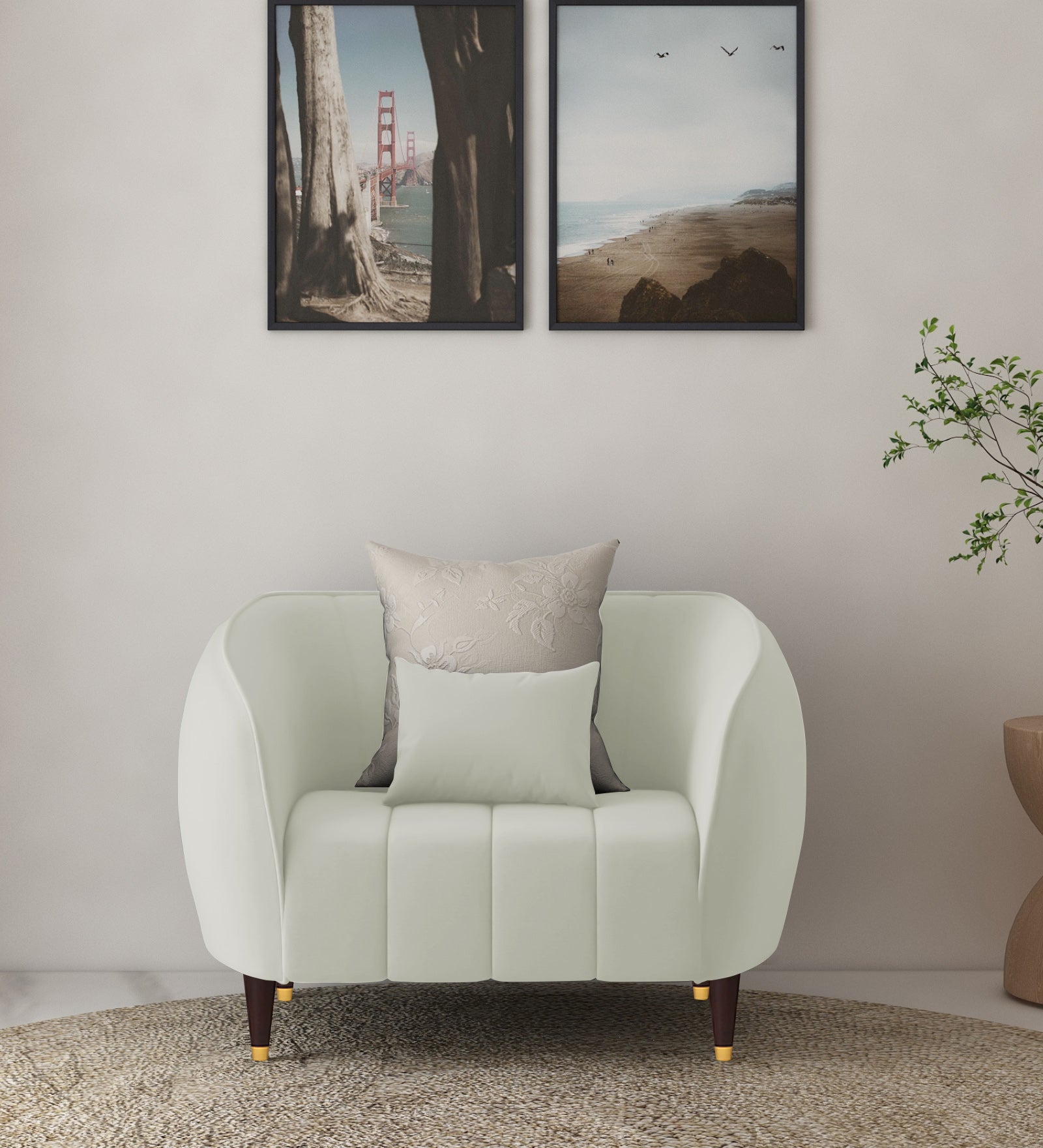 Hairo Velvet 1 Seater Sofa In  Bone Grey Colour - Febonic Living
