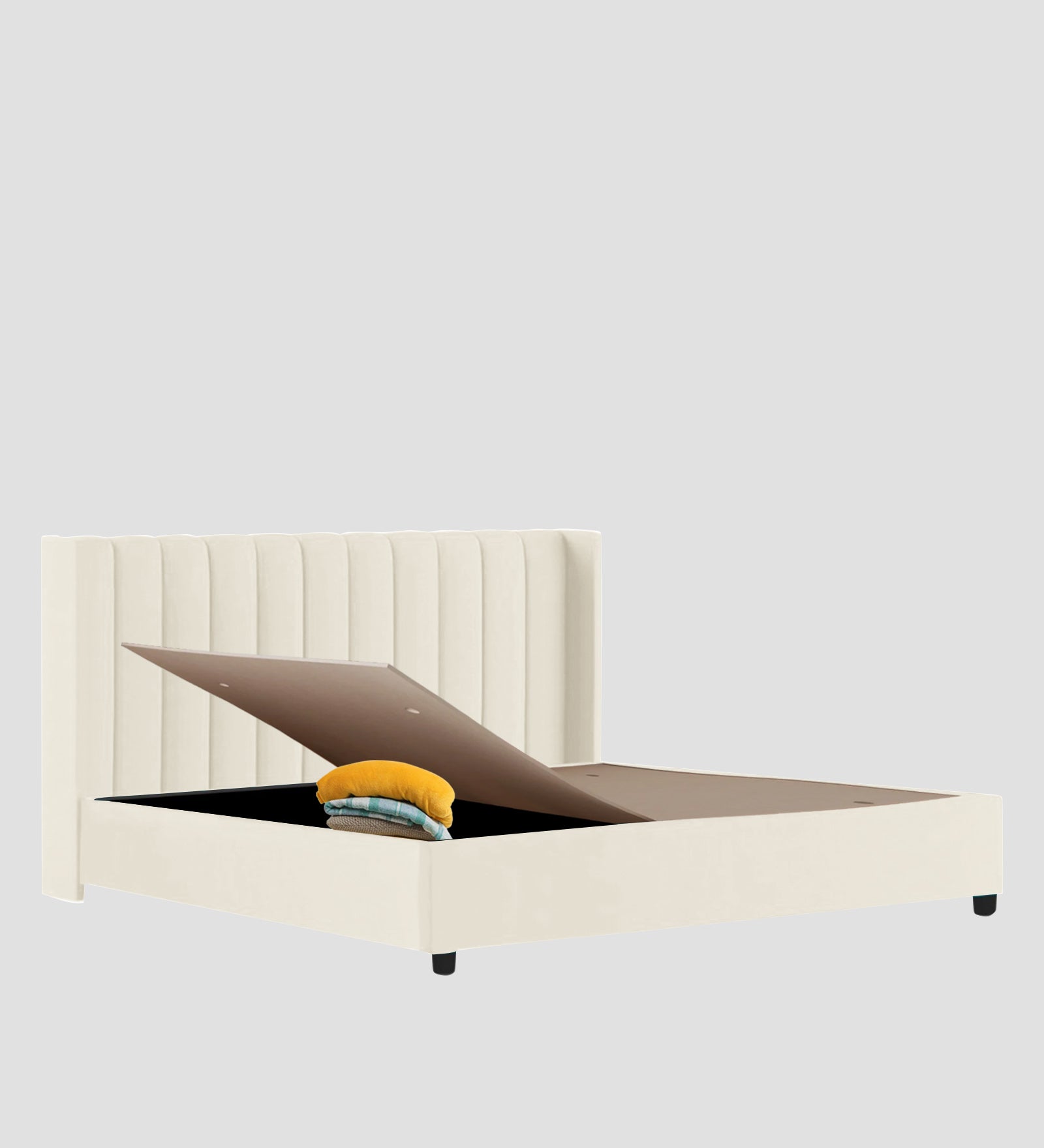 Colina Fabric King Size Bed In Ivory Cream Colour With Box Storage