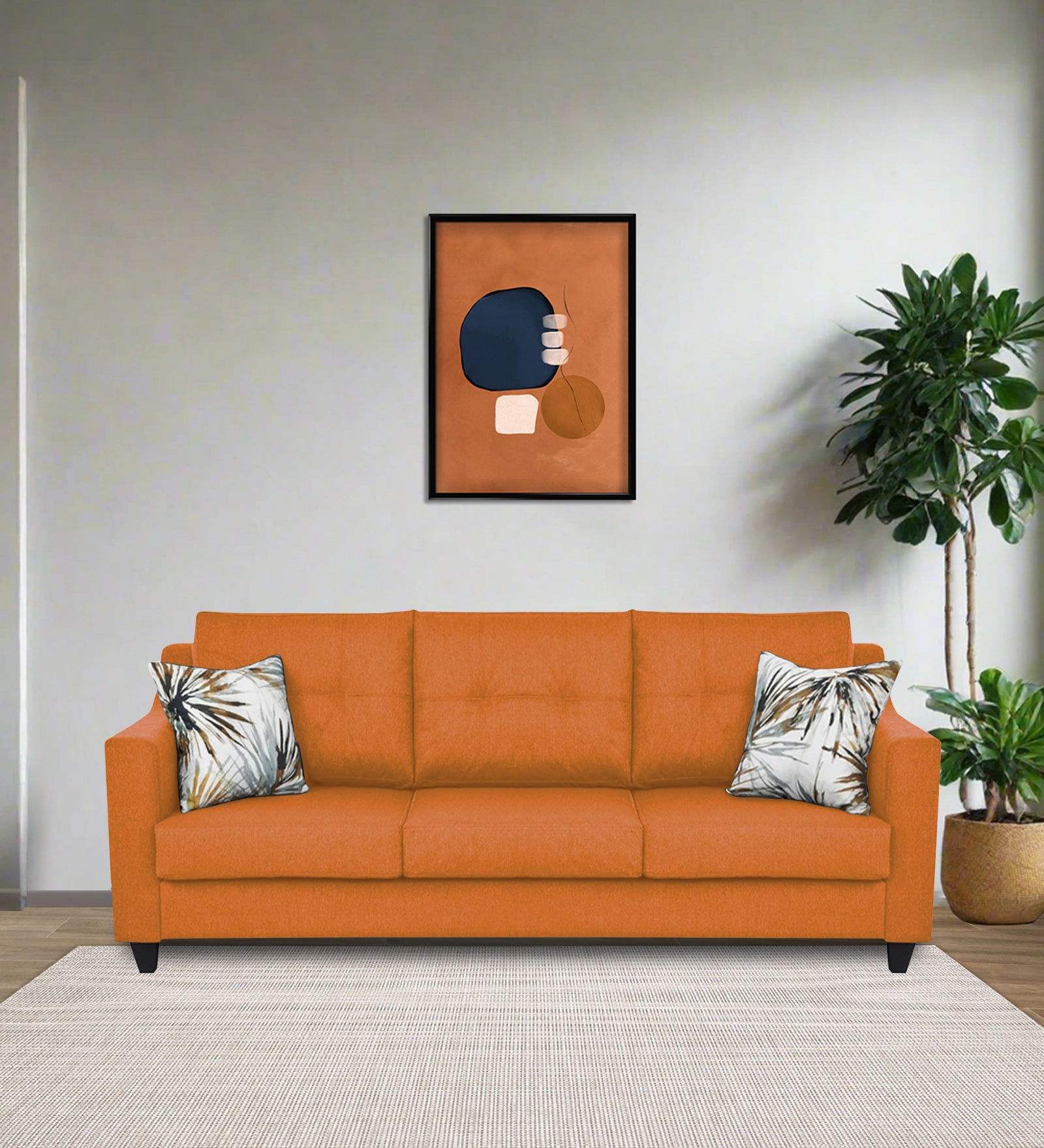 Welly Fabric 3 Seater Sofa In Dark Orange Colour