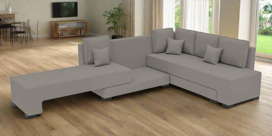 Corby Velvet Rhs 6 Seater Convertible Sofa Cum Bed In Echo Grey Colour - Febonic Living