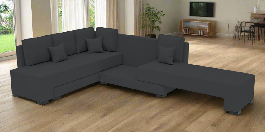 Corby Velvet Lhs 6 Seater Convertible Sofa Cum Bed In Davy Grey Colour - Febonic Living