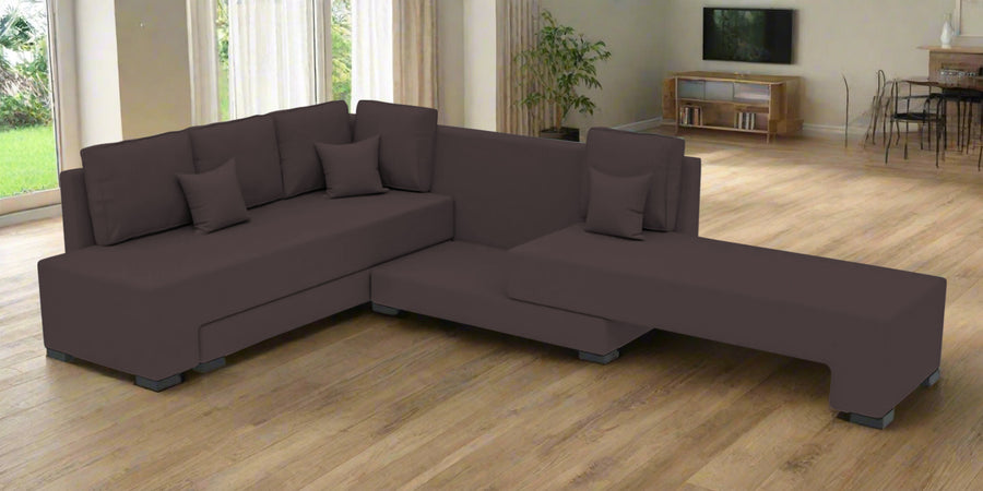 Corby Velvet Lhs 6 Seater Convertible Sofa Cum Bed In Mocha Brown Colour - Febonic Living
