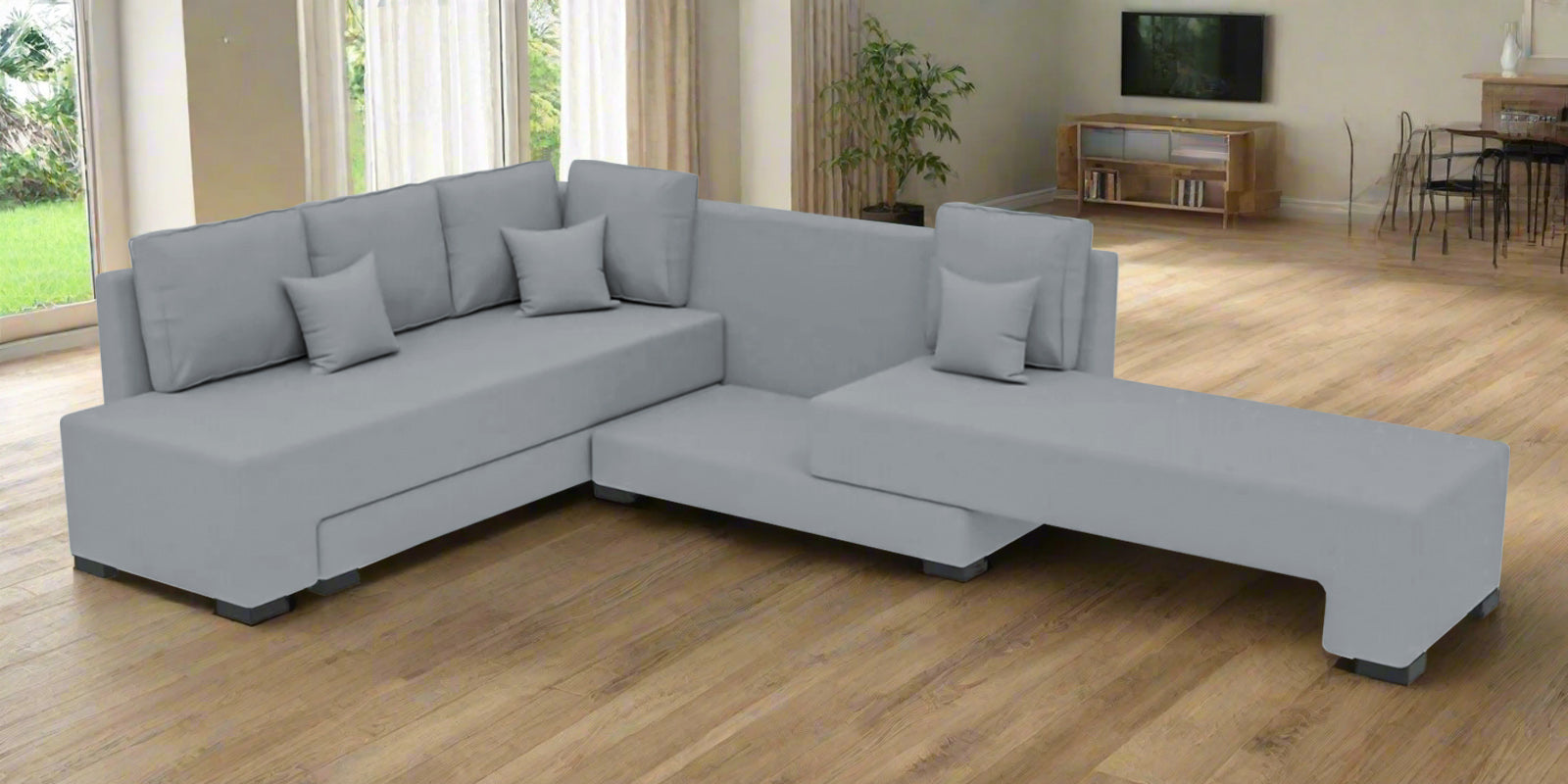 Corby Velvet LHS 6 Seater Convertible Sofa Cum Bed In Concrete Grey Colour
