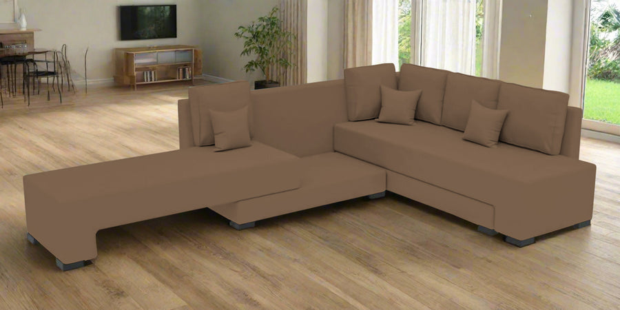 Corby Velvet Rhs 6 Seater Convertible Sofa Cum Bed In Mocha Mouse Colour - Febonic Living