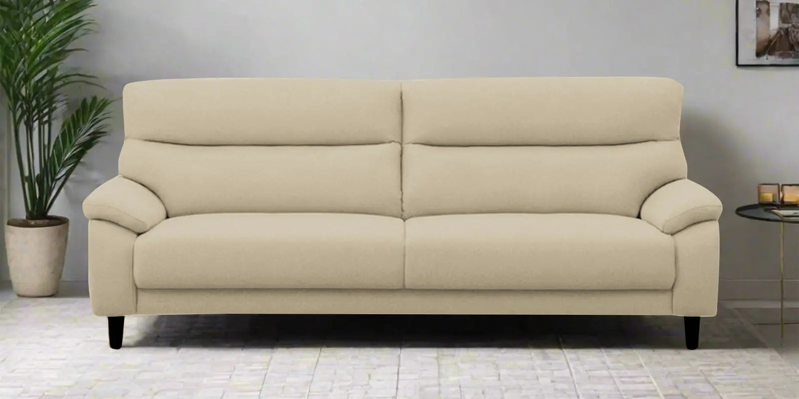 Zibby Fabric 3 Seater Sofa In Cotton Beige Colour Febonic Living