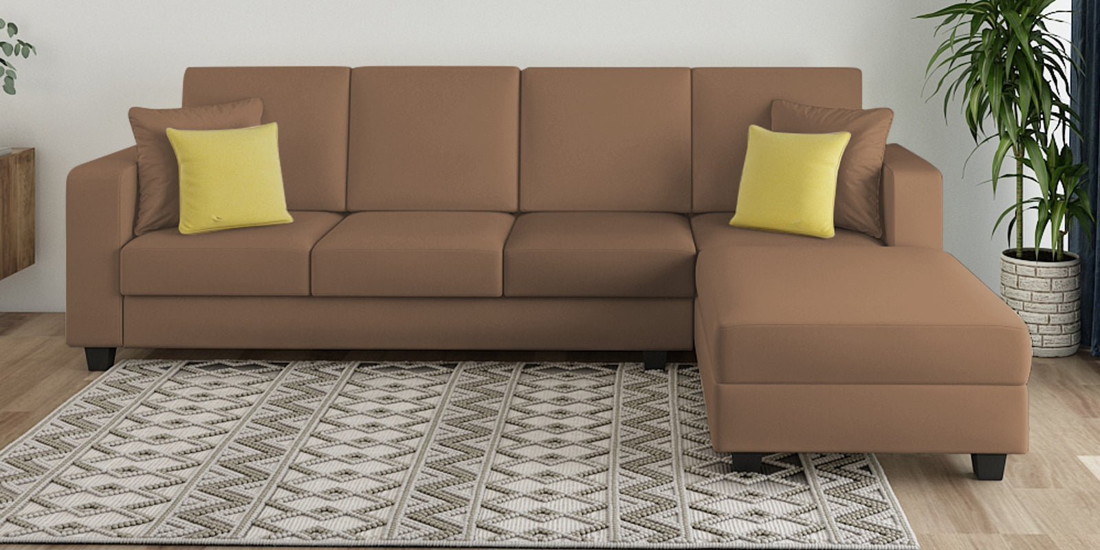 Nabi Fabric LHS Sectional Sofa (3+Lounger) In Cosmic Beige Colour - Febonic Living
