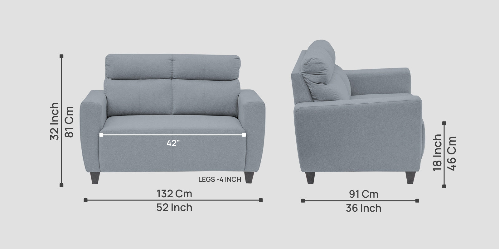 Honor Fabric 2 Seater Sofa In Winter Grey Colour - Febonic Living