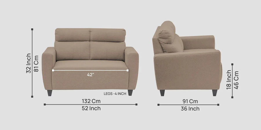 Burban Fabric 2 Seater Sofa In Nut Beige Colour - Febonic Living