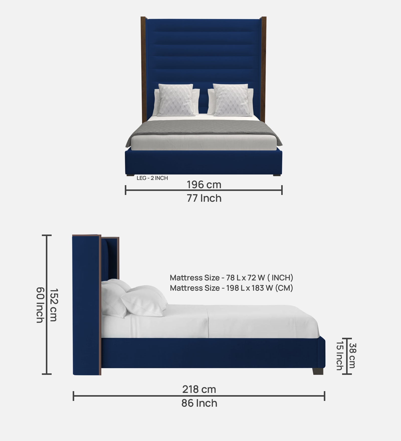 Sunny Fabric King Size Bed In Royal Blue Colour