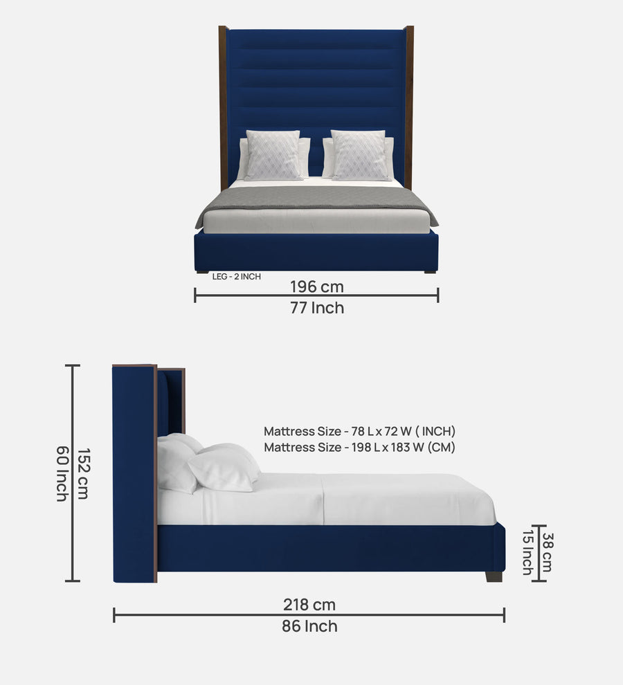 Sunny Fabric Upholstered King Size Bed In Royal Blue Colour - Febonic Living