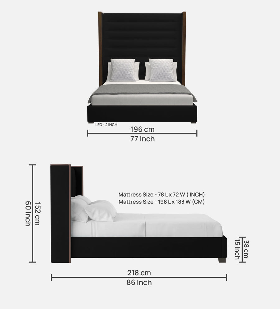 Sunny Fabric Upholstered King Size Bed In Zed Black Colour - Febonic Living