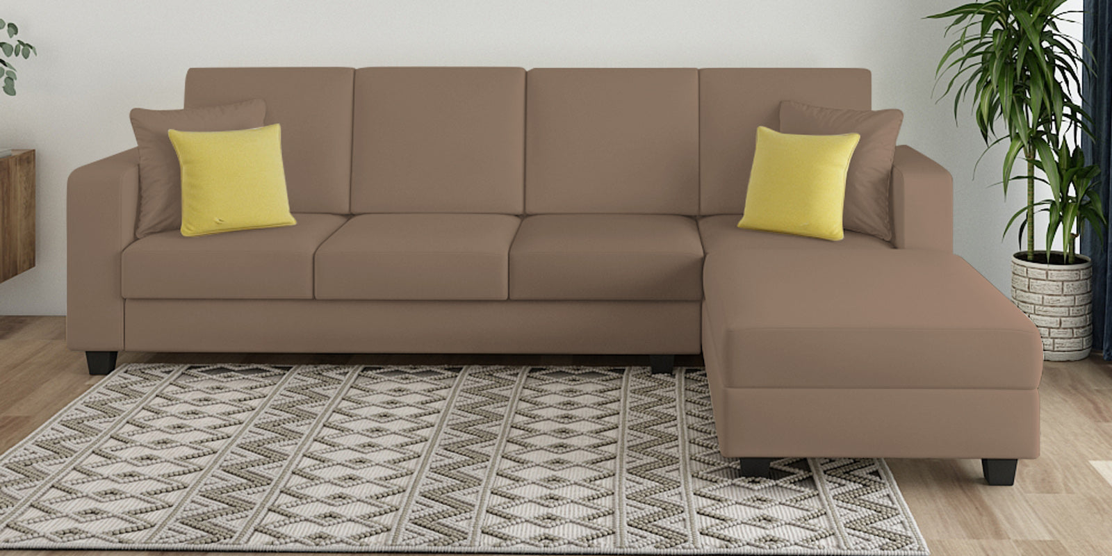 Nabi Fabric LHS Sectional Sofa (3 + Lounger) In Cookie Beige Colour