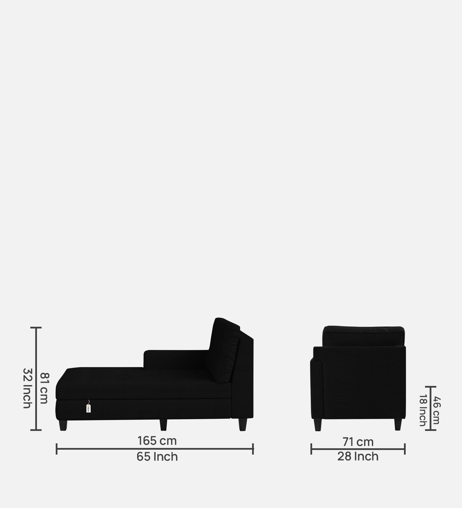 Royee Fabric LHS Chaise Lounger In Zed Black Colour With Storage