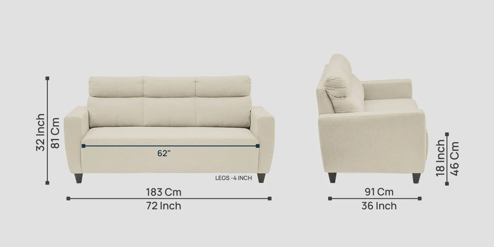 Burban Fabric 3 Seater Sofa In Maple Cream Colour Febonic Living