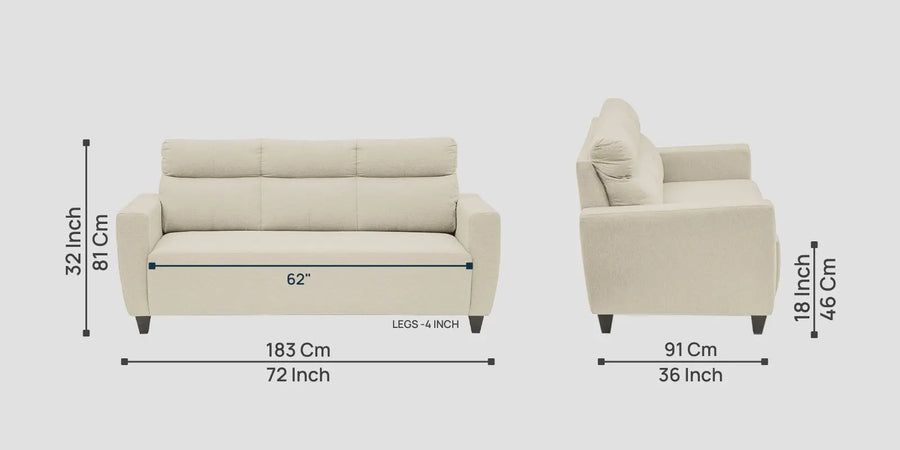 Burban Fabric 3 Seater Sofa In Maple Cream Colour - Febonic Living