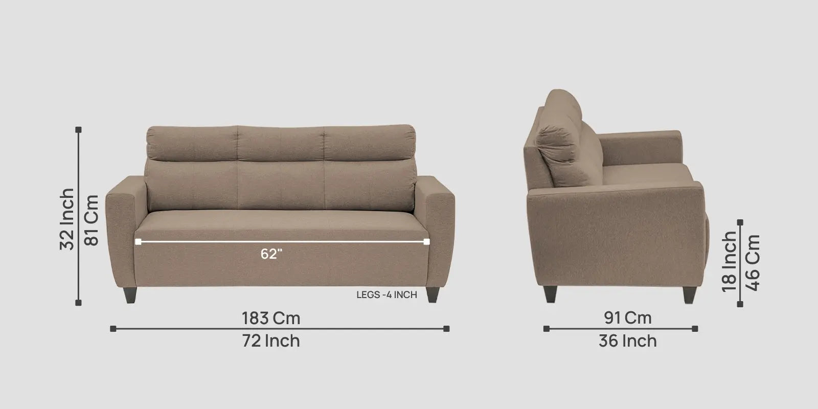Burban Fabric 3 Seater Sofa In Nut Beige Colour Febonic Living