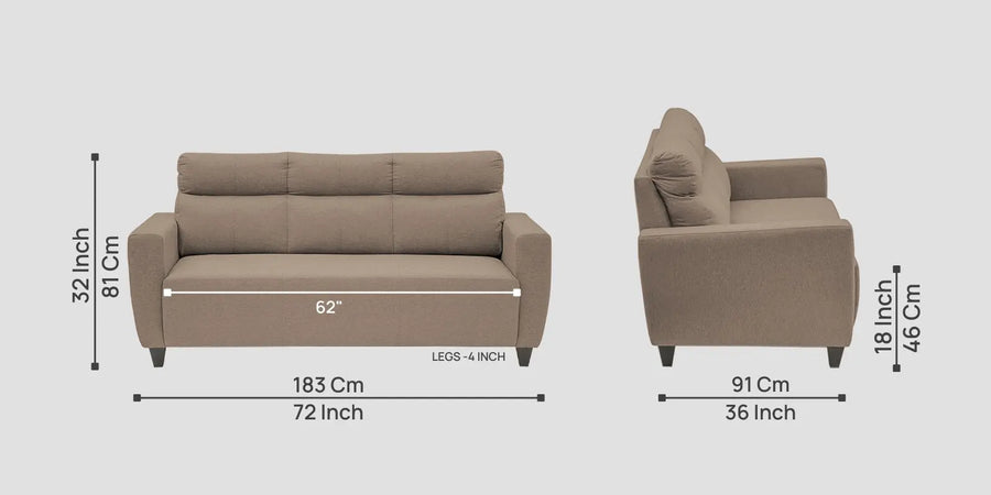 Burban Fabric 3 Seater Sofa In Nut Beige Colour - Febonic Living