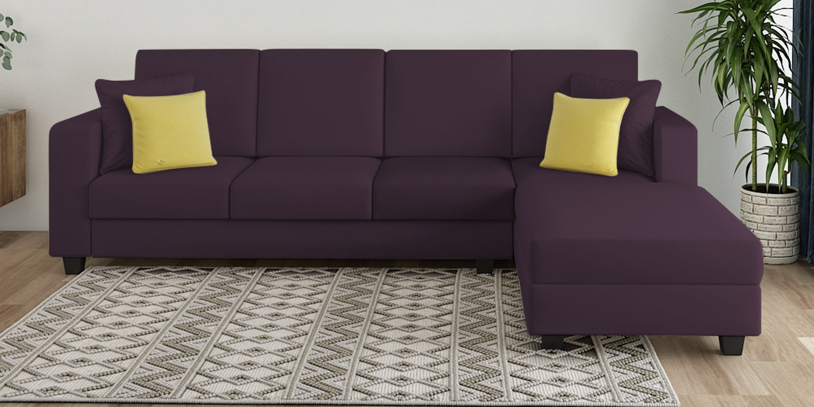 Nabi Fabric LHS Sectional Sofa (3 + Lounger) In Greek Purple Colour