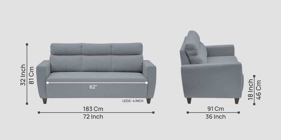 Honor Fabric 3 Seater Sofa In Winter Grey Colour - Febonic Living
