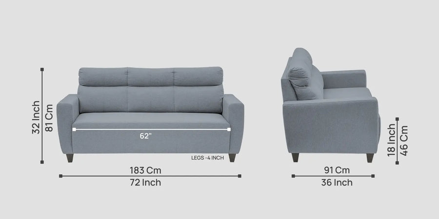 Burban Fabric 3 Seater Sofa In Winter Grey Colour - Febonic Living