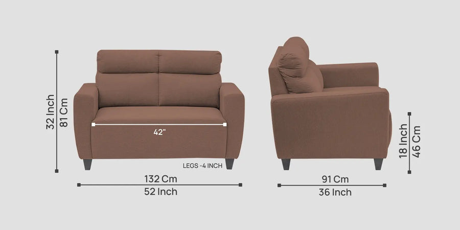 Burban Fabric 2 Seater Sofa In Latte Brown Colour - Febonic Living