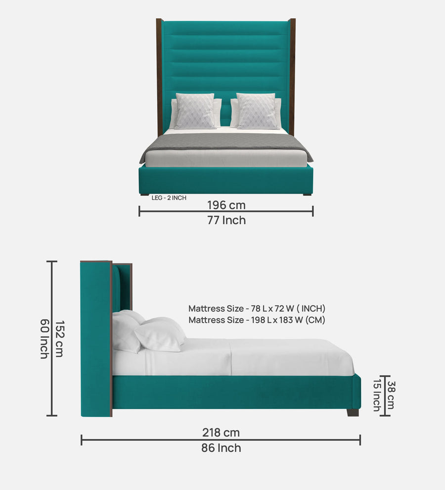 Sunny Fabric Upholstered King Size Bed In Sea Green Colour - Febonic Living