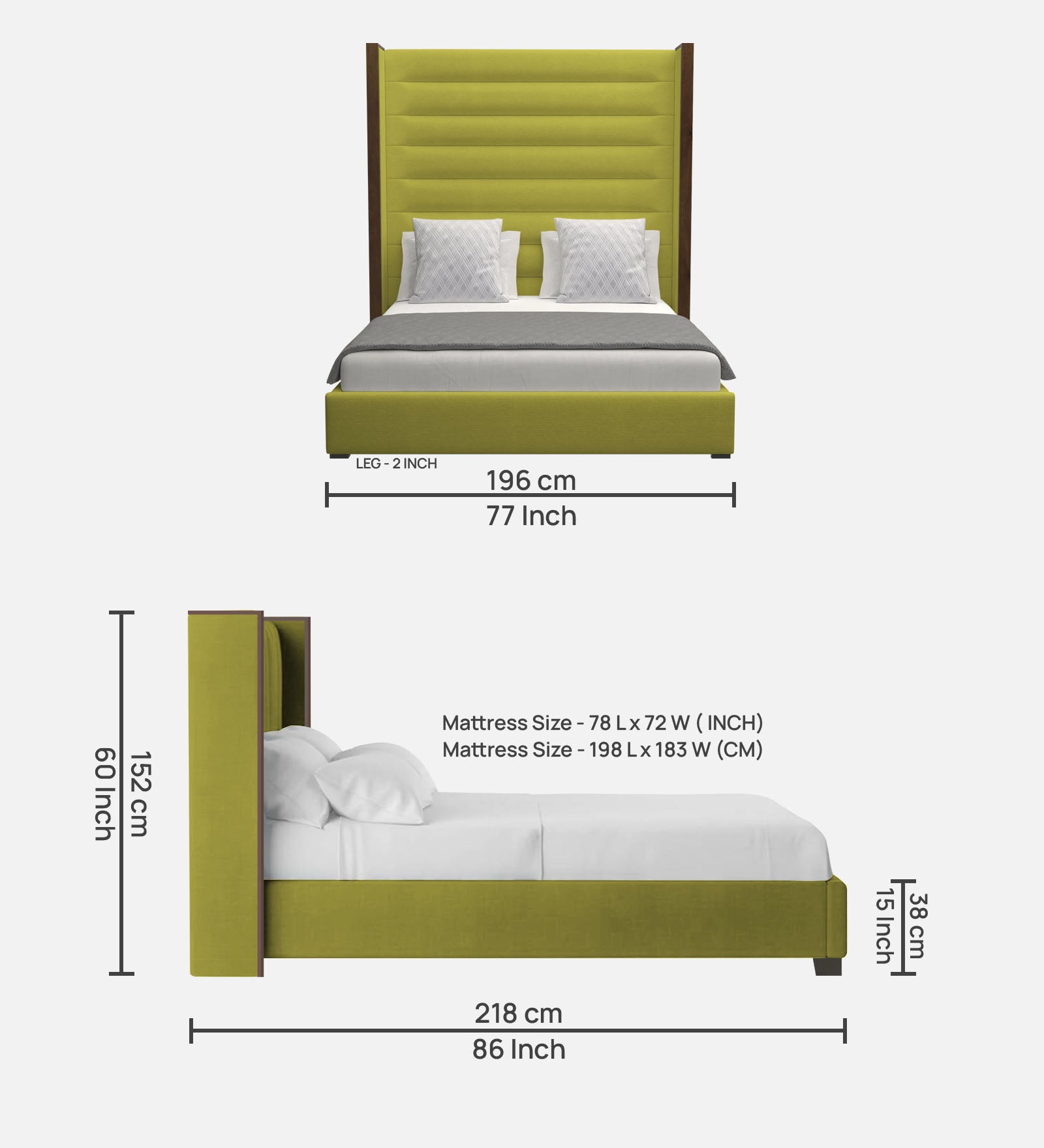 Sunny Fabric King Size Bed In Parrot Green Colour