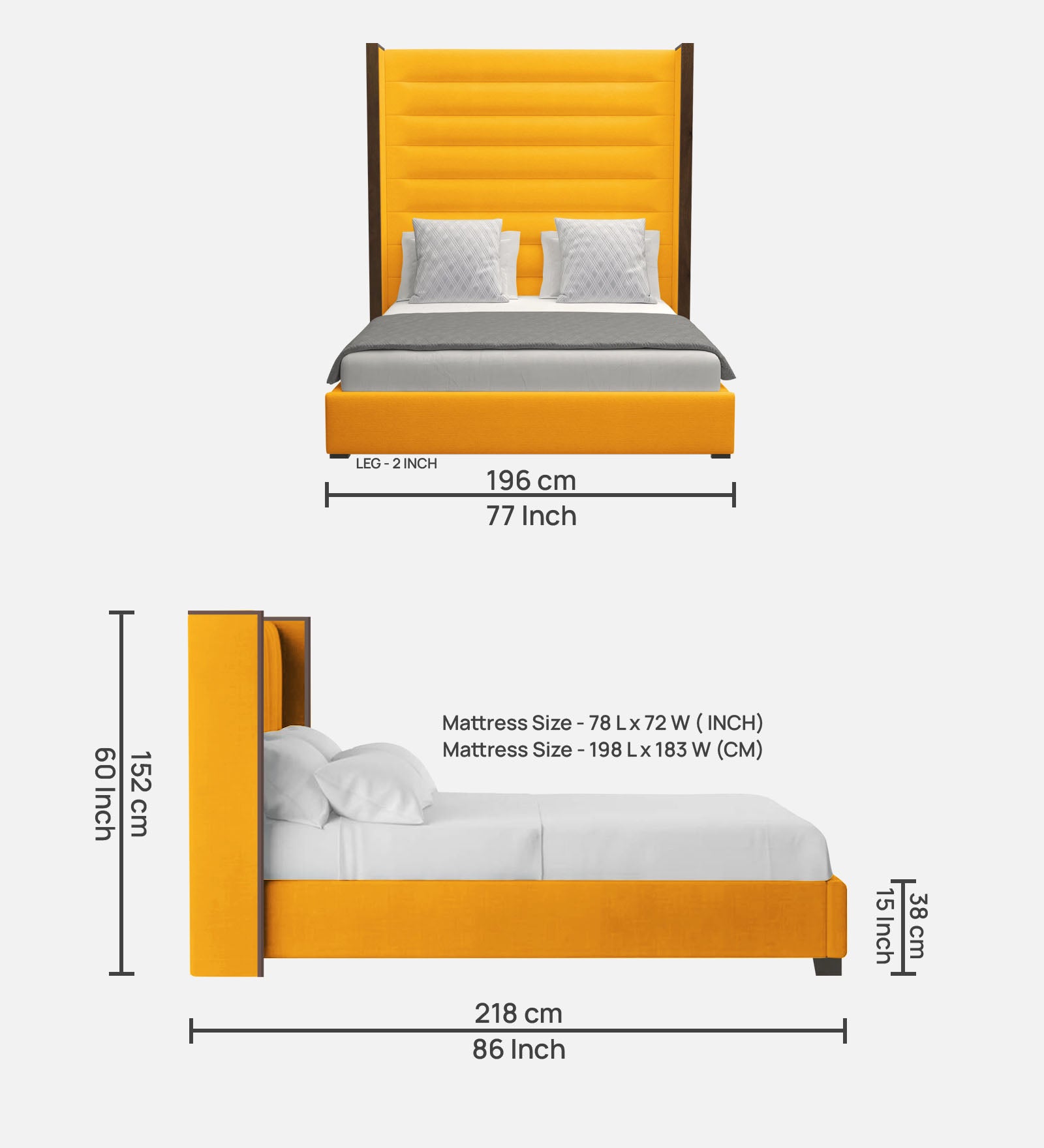 Sunny Fabric King Size Bed In Bold Yellow Colour