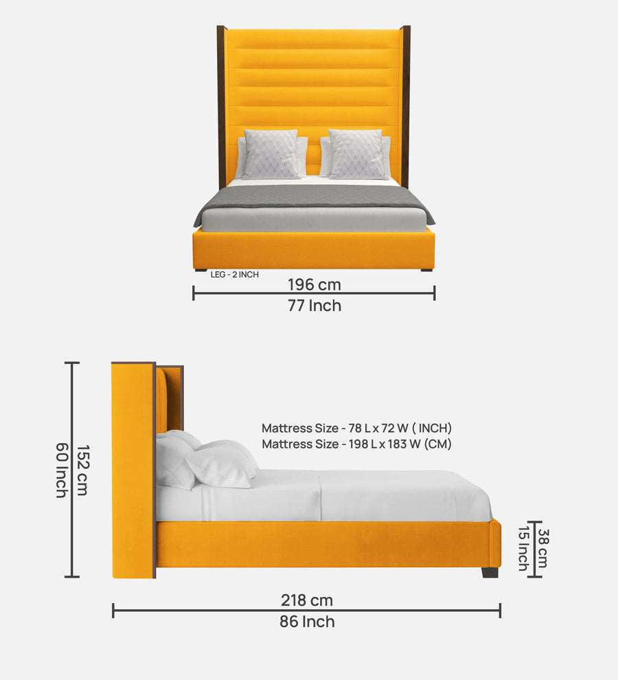 Sunny Fabric Upholstered King Size Bed In Bold Yellow Colour - Febonic Living