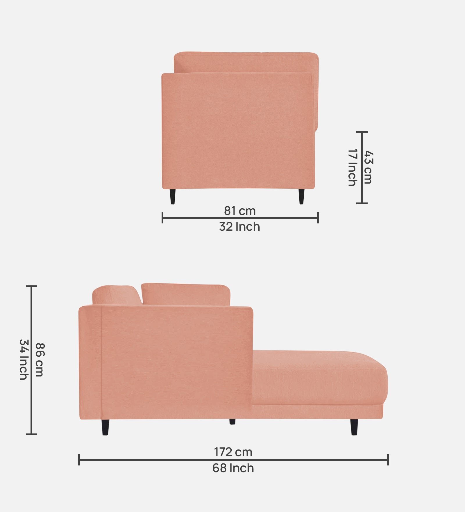 Jonze Velvet RHS Chaise Lounger in Blush Pink Colour