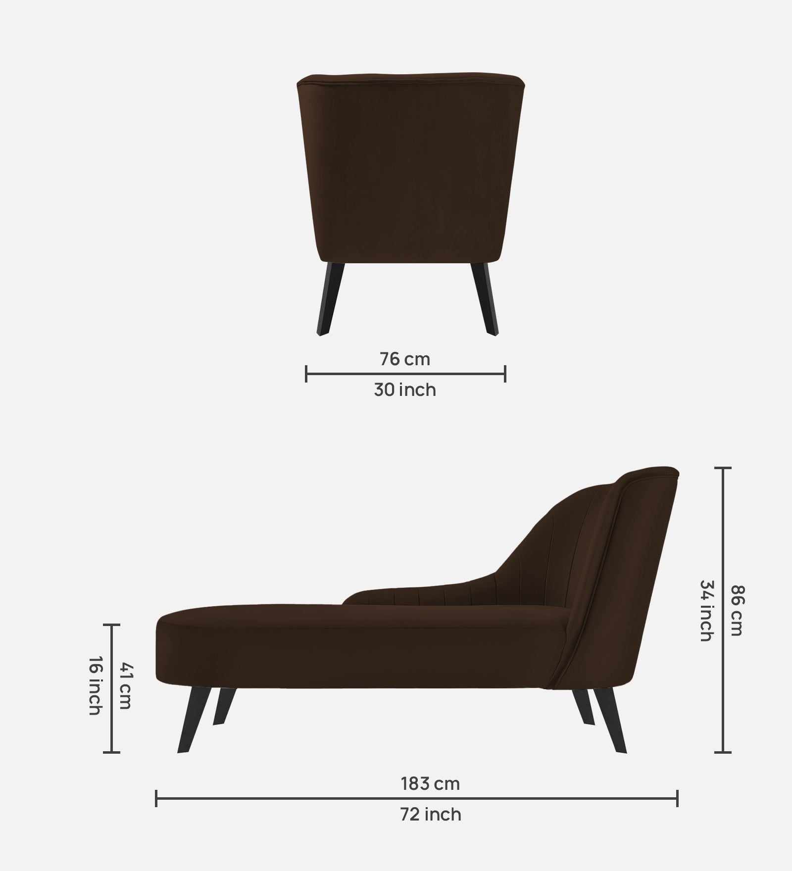 Flora Velvet LHS Chaise Lounger in Chocolate Brown Colour