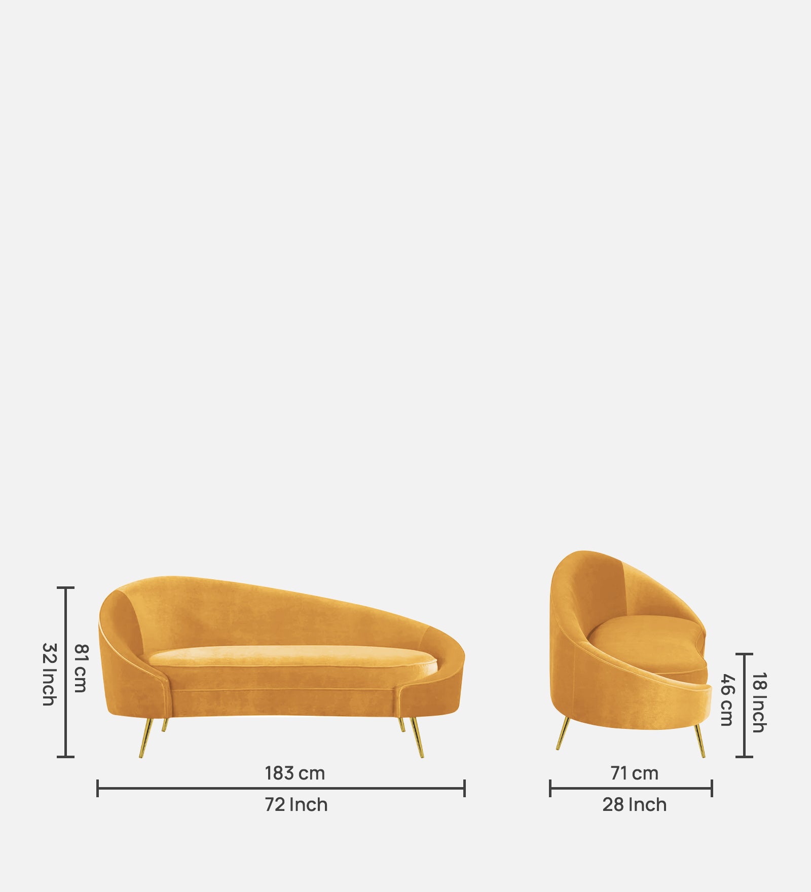 Cely Velvet RHS Chaise Lounger in Turmeric yellow Colour