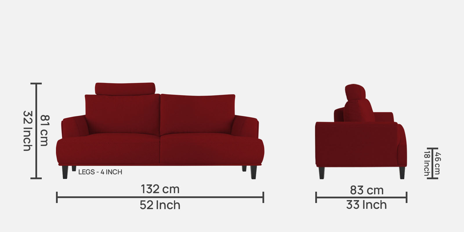 Como Fabric 2 Seater Sofa in Blood Maroon Colour