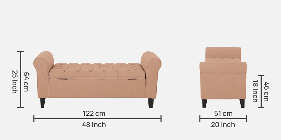 Nowia Fabric 2 Seater Recamier In Cosmic Beige Colour With Storage - Febonic Living